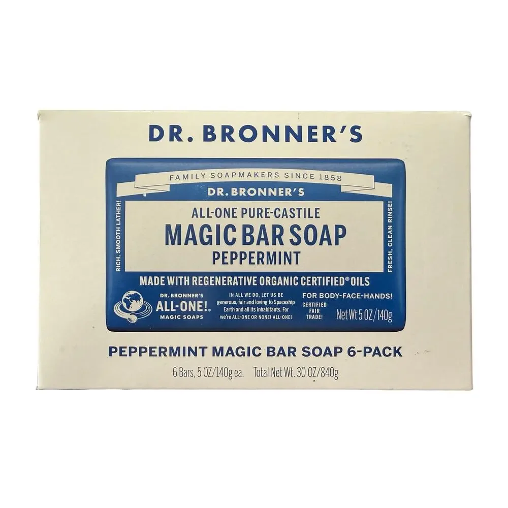 Dr. Bronner's All-One Pure-Castile Peppermint Magic Bar Soap 6-Pack 5 oz Bars